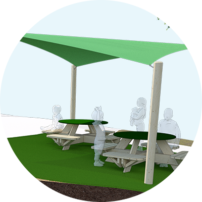 Shade Sail Render with Picnic Benches