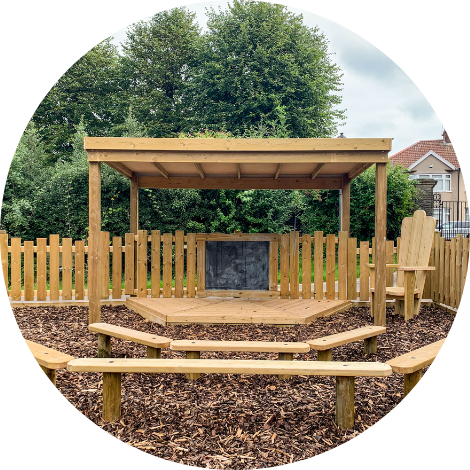 a stage in a bark playground setting